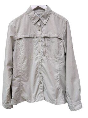 LL BEAN Hiking Shirt Beige Small Womens Outdoor Buttonup Mesh Vent Long Sleeve